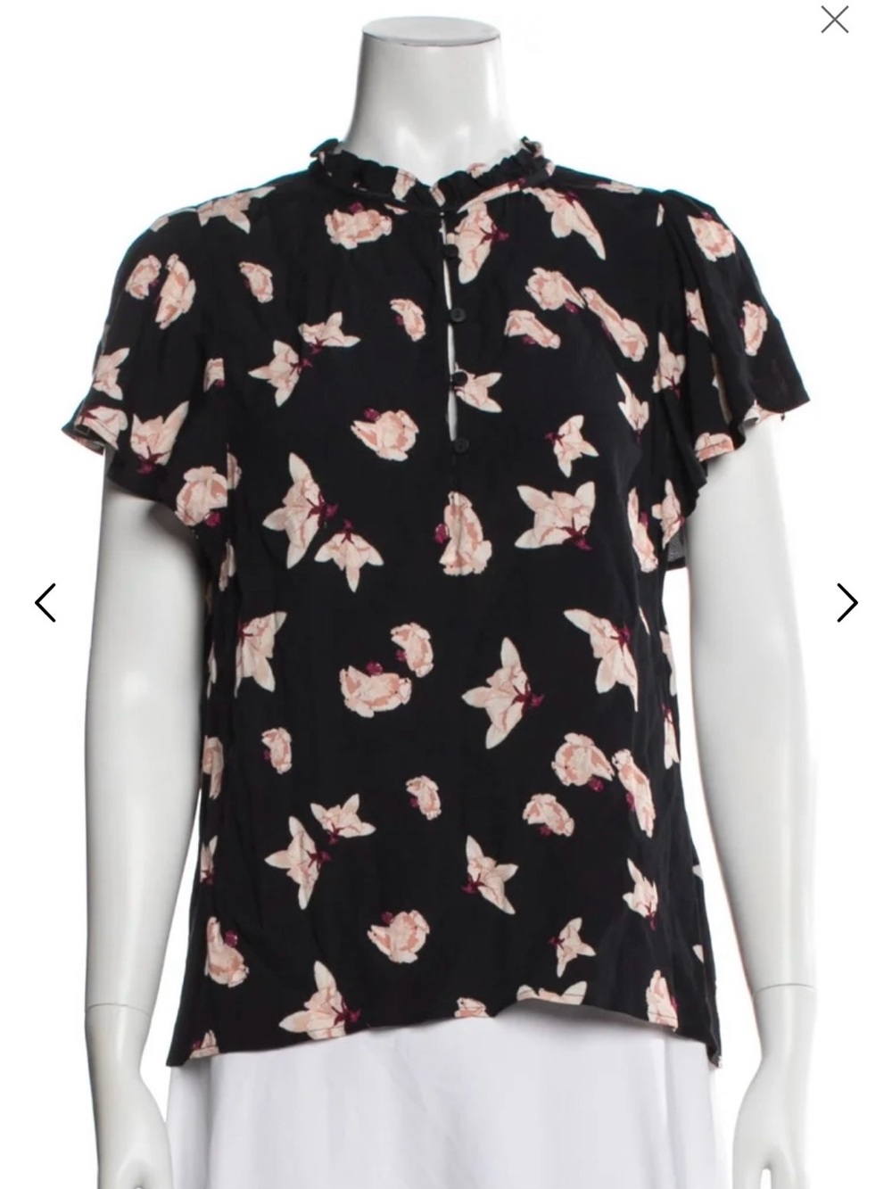 ba&sh Black Floral Short Sleeve Blouse